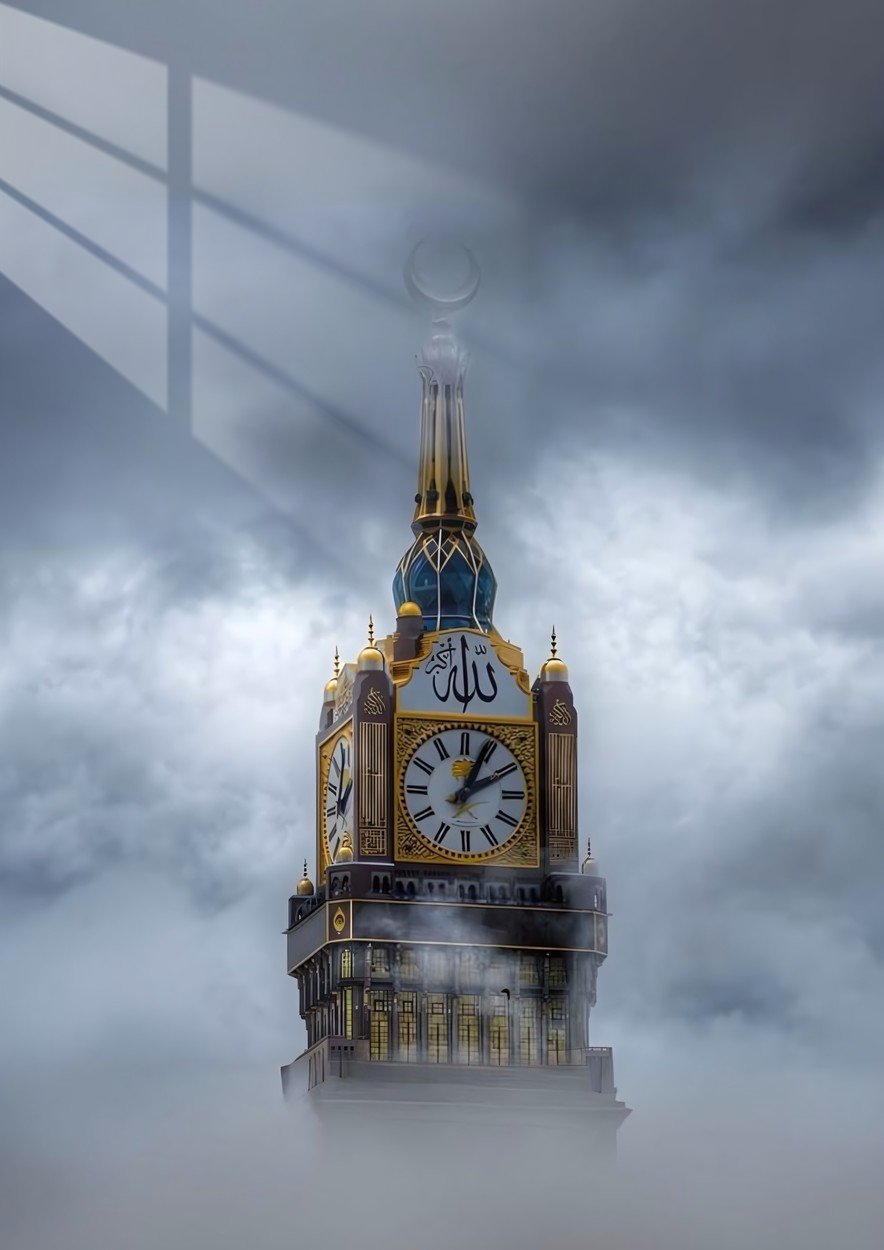 Abraj Al-Bait Clock Tower in Mist - Dramatic - Grey