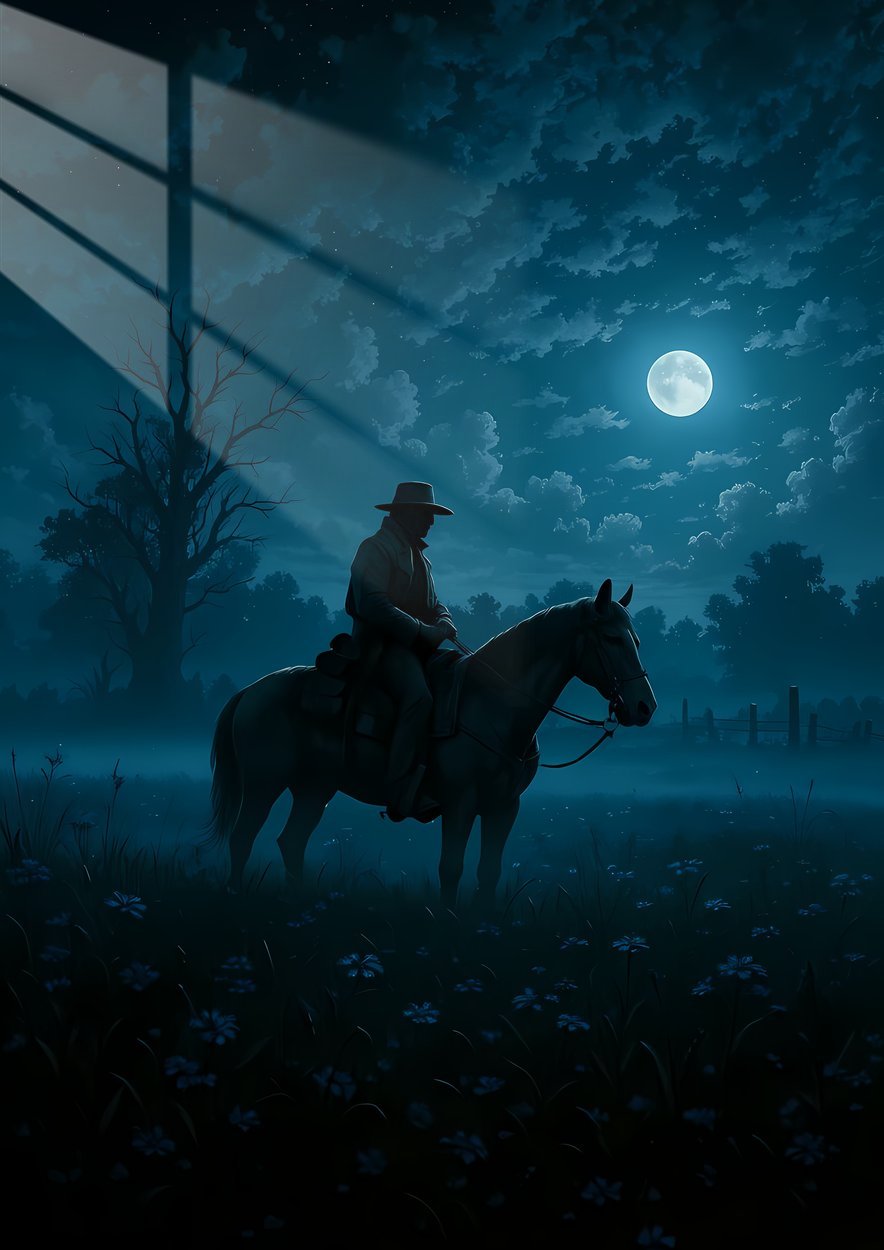 Arthur's Moonlight Ride - Silhouetted - Teal