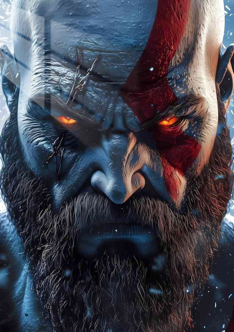 Kratos' Wrath -  Stylized Portrait - Blue & Red
