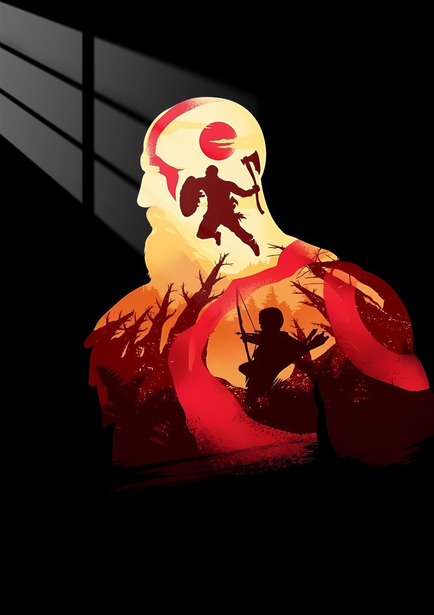 Kratos and Atreus - Silhouette Legacy - Red & Orange