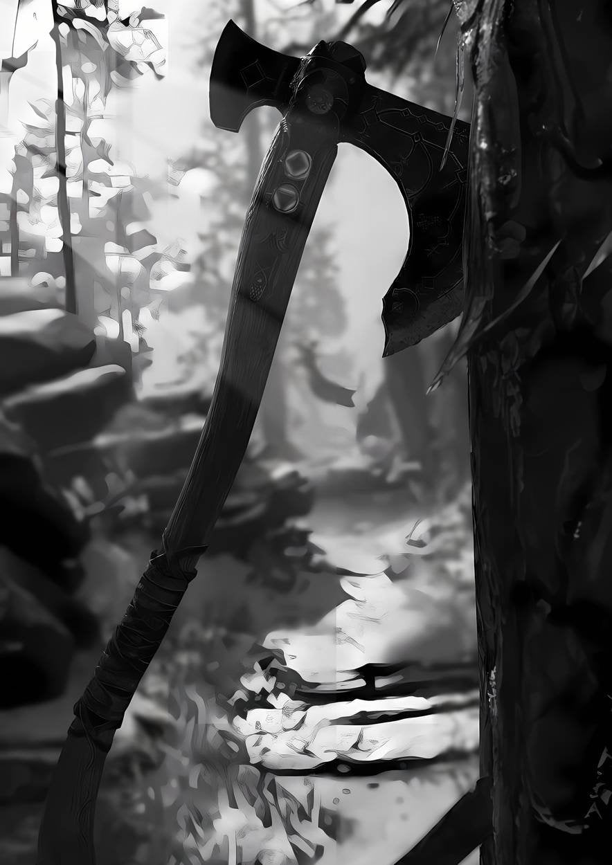 Leviathan Axe - Monochromatic Sketch - Grey