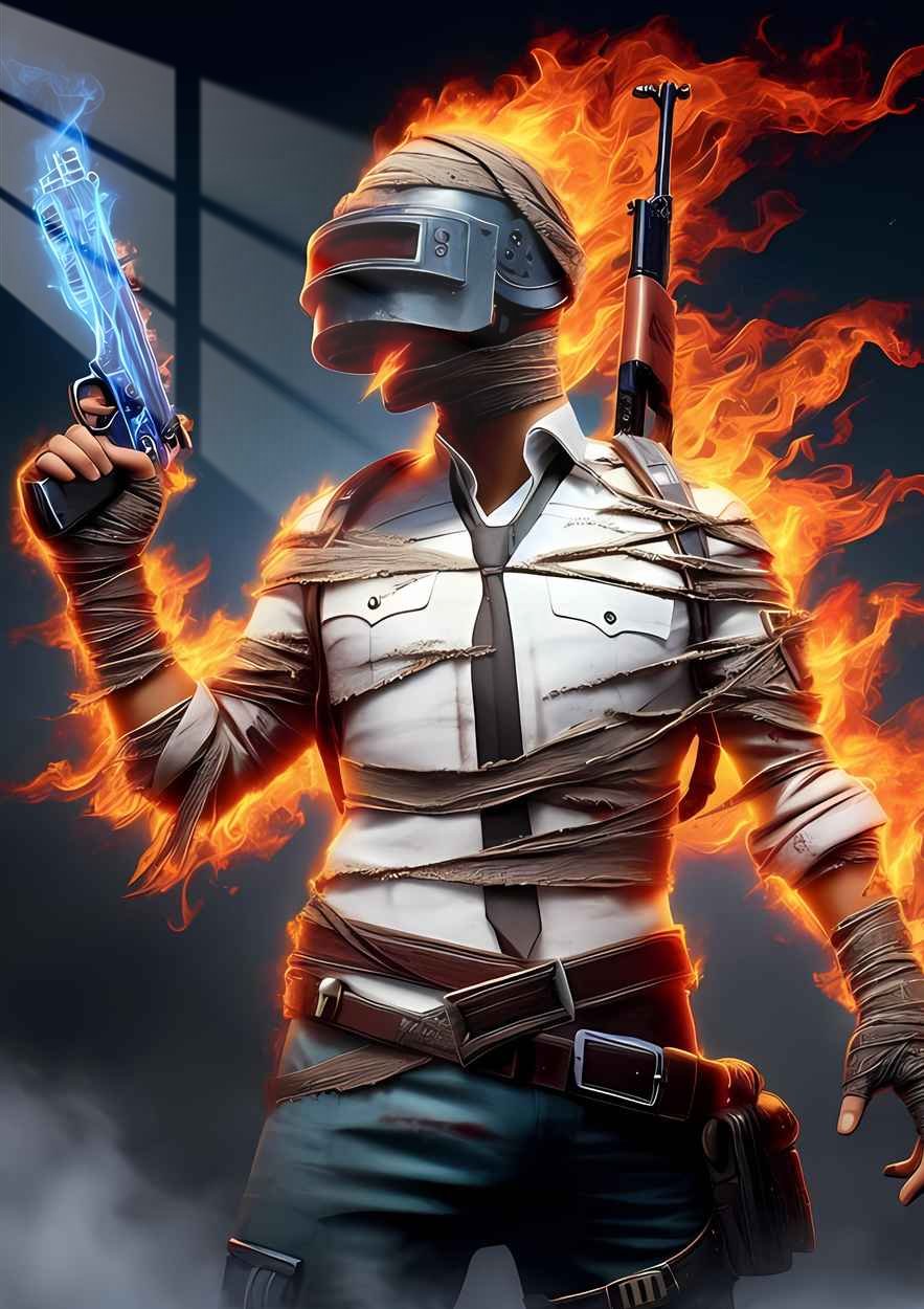 PUBG Inferno -  Flaming Warrior - Orange & Blue