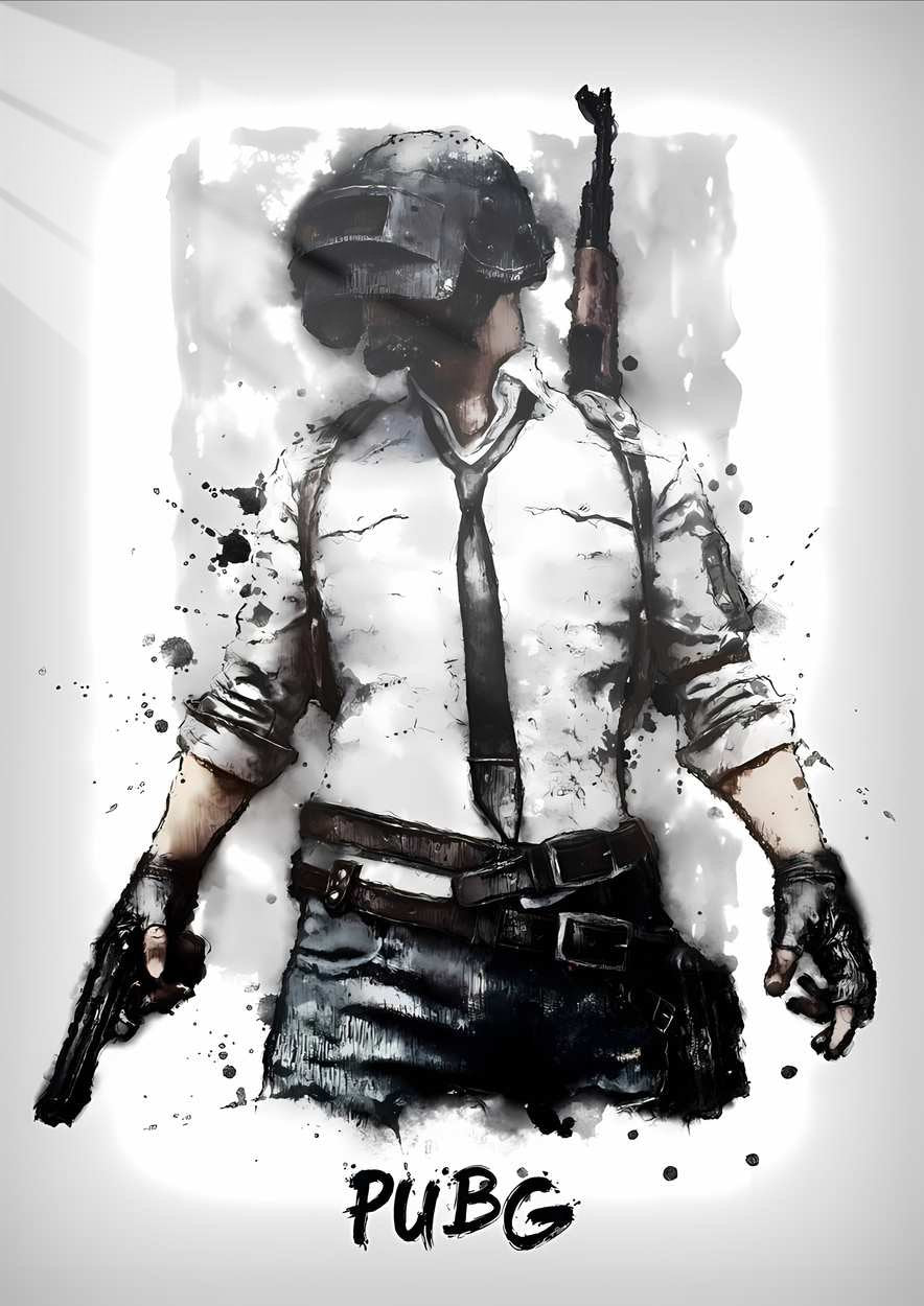 PUBG Player - Ink Wash - Black & White
