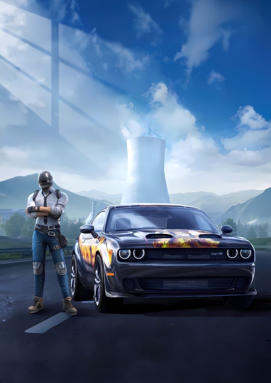 PUBG Player & Muscle Car - Dramatic - Dark Blue