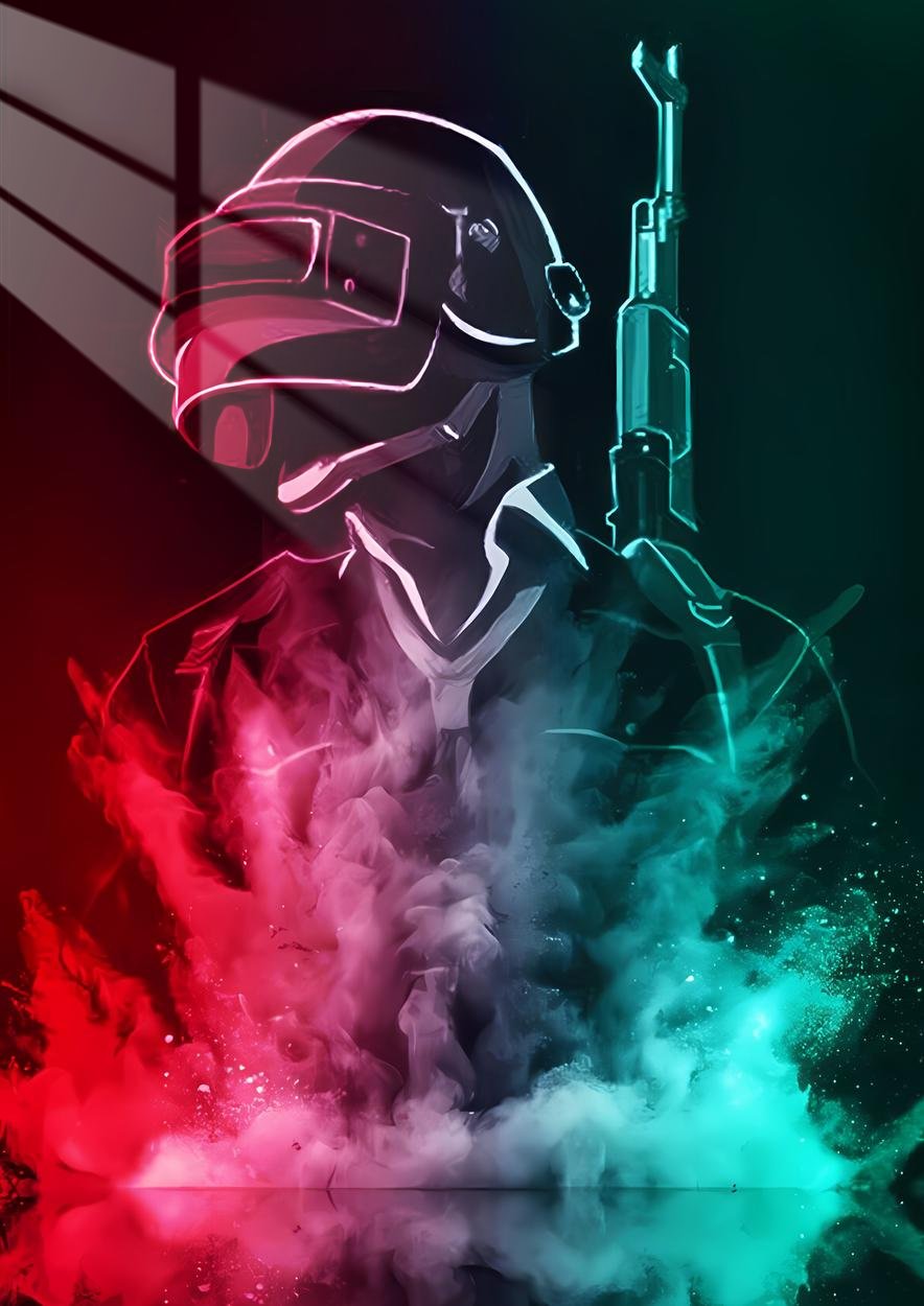 PUBG Soldier - Neon Vaporwave - Red & Teal