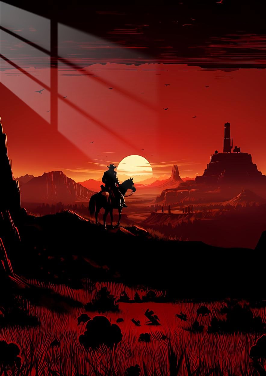 Sunset Rider - Silhouette - Crimson