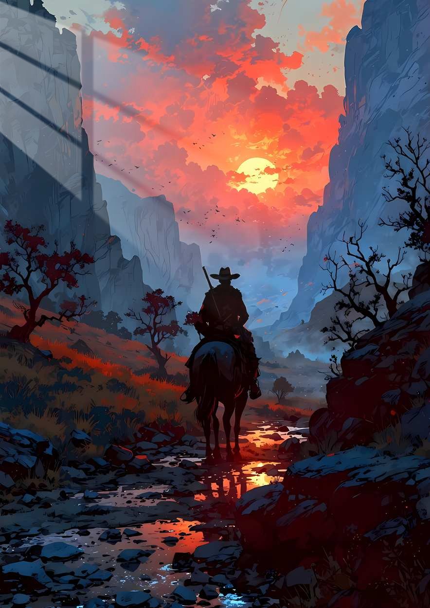 Sunset Rider -  Silhouette - Red-Orange