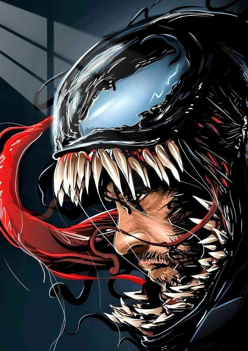 Venomized Face - Symbiote Style - Dark Red & Black