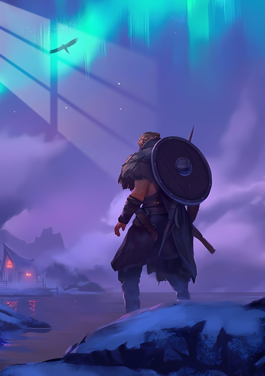 Viking by Fjord - Northern Lights - Purple