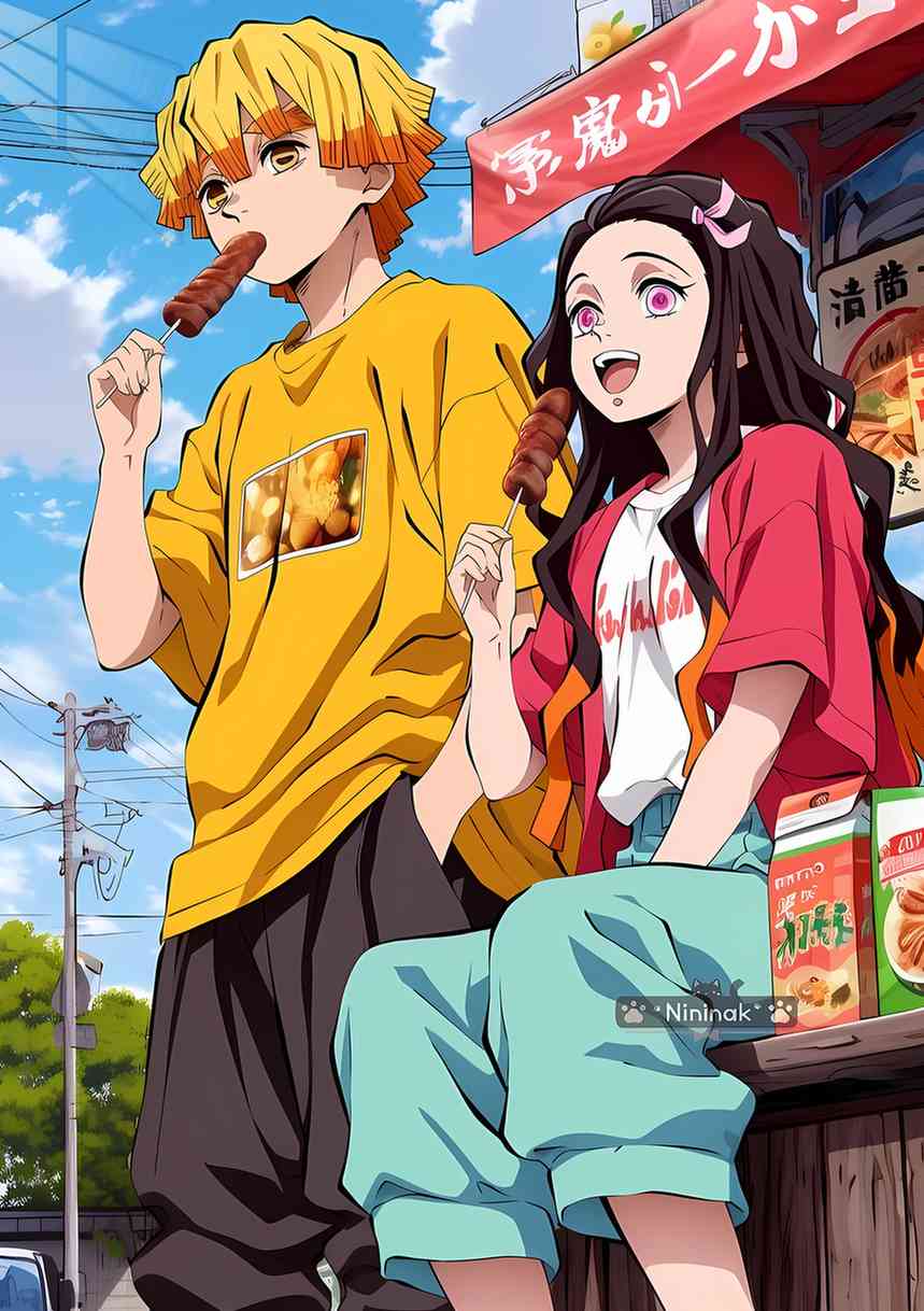 Zenitsu & Nezuko - Street Food - Yellow & Teal