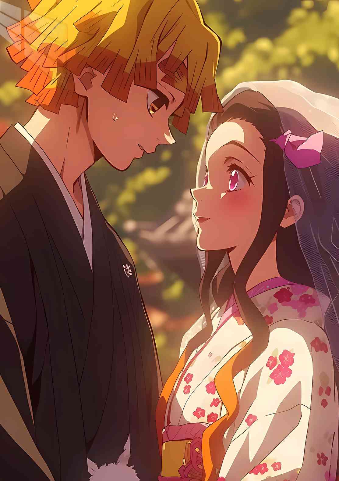 Zenitsu & Nezuko - Wedding Kimono - Orange & Pink