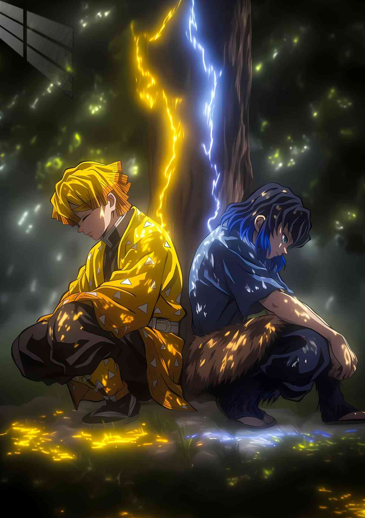 Zenitsu and Inoske - Thunder - Gold & Blue